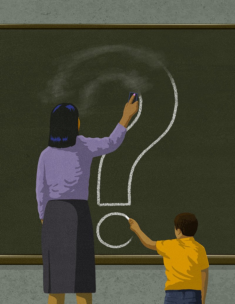 Illustration of teacher at blackboard